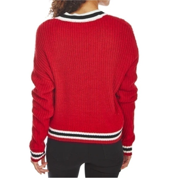 ALMOST FAMOUS Juniors' Cable Knit Buttoned V-Neck Varsity Cardigan size Medium - Picture 4 of 16
